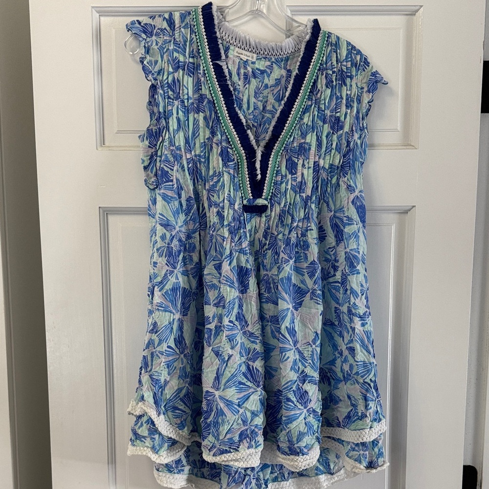 Poupette St. Barth Blue and Aqua Leaf-Print Beach Tunic